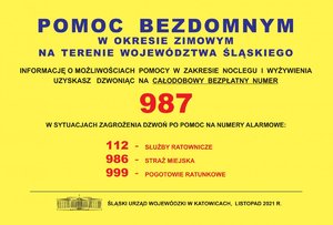 Plakat Śląskiego Urzędu Wojewódzkiego informujący o numerze 987.